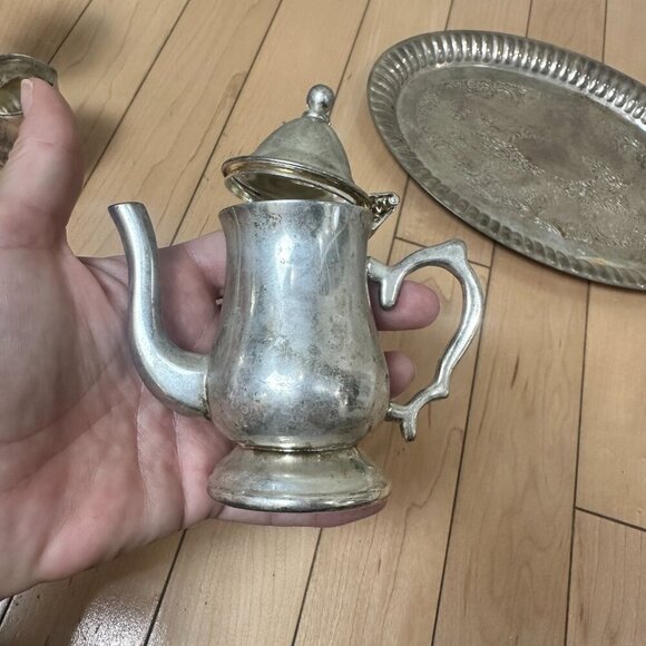 GODINGER SILVER ART Vintage Silverplate Miniature Tea Set with Tray - Picture 11 of 16